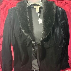 Elegant Black Faux Fur Trim Jacket
